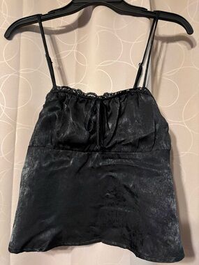 No Boundaries Black Satin Lace-Trim Cami